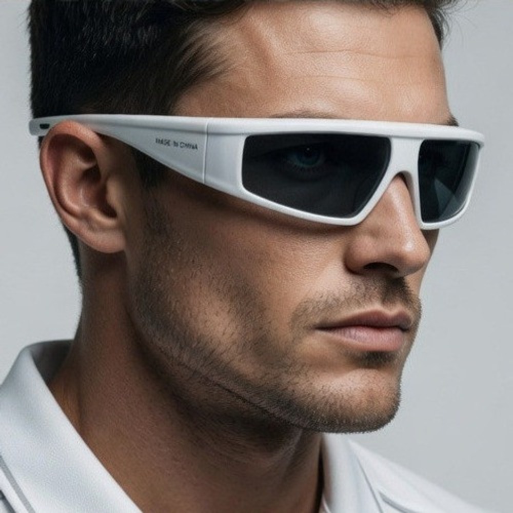 White‎ Wrap Around Shield Sunglasses Men Futuristic Y2K Cyberpunk Sport Shades